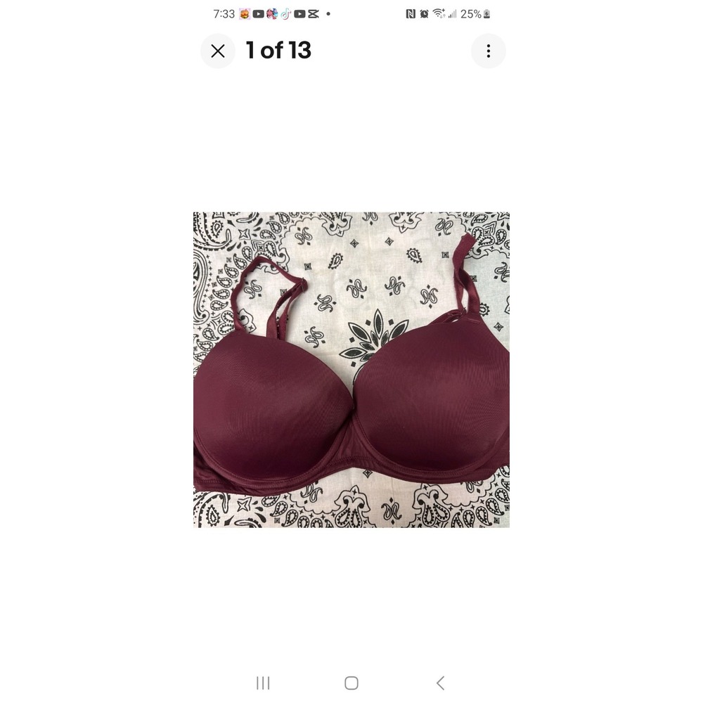 Victoria's Secret Pink Wear Everywhere Lightly Lined T-Shirt Bra 34D Maroon